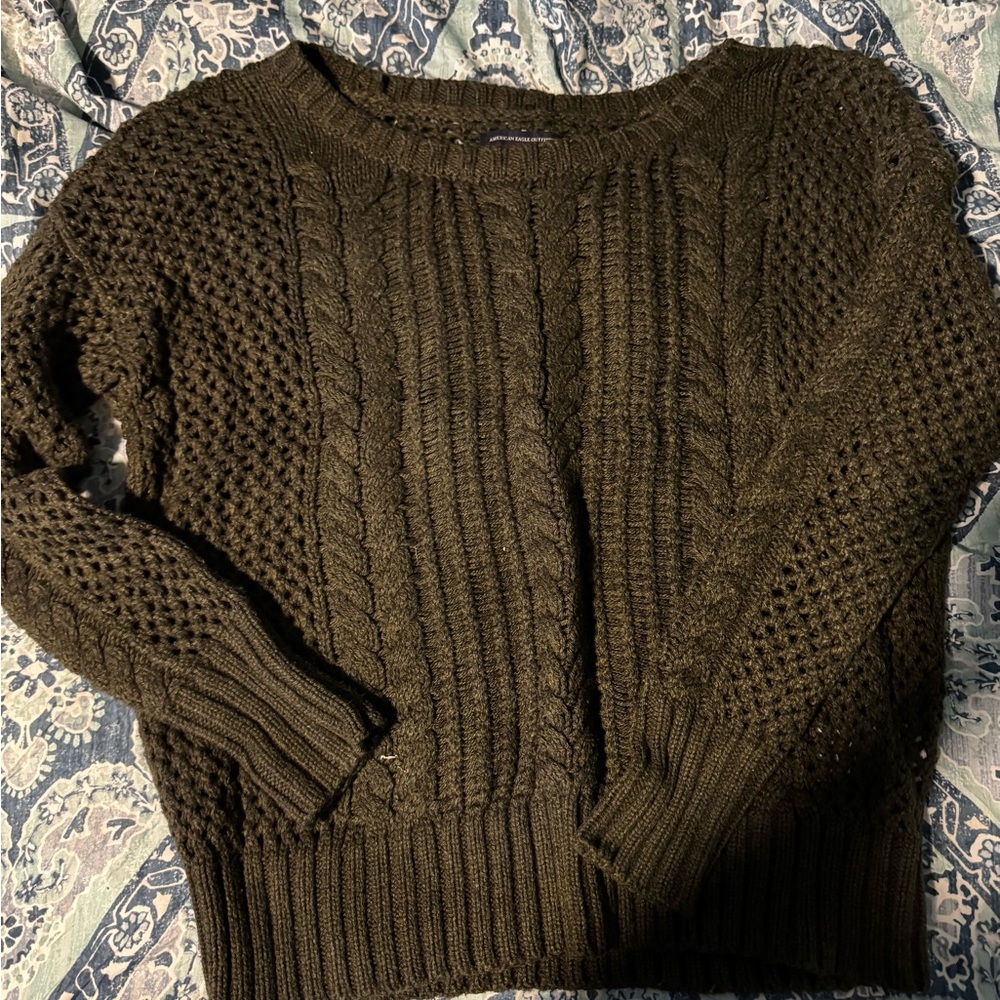 American Eagle Outfitters Dark Green Cable Knit Sweater